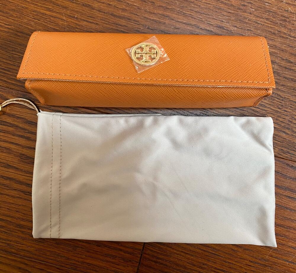 NEW Tory Burch Orange Saffiano Eyeglasses Case w/ Dust Bag Logo Snap
